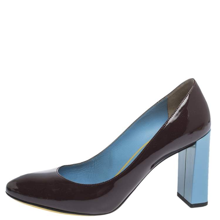 Fendi Burgundy/Blue Leather Shoes Sz 37