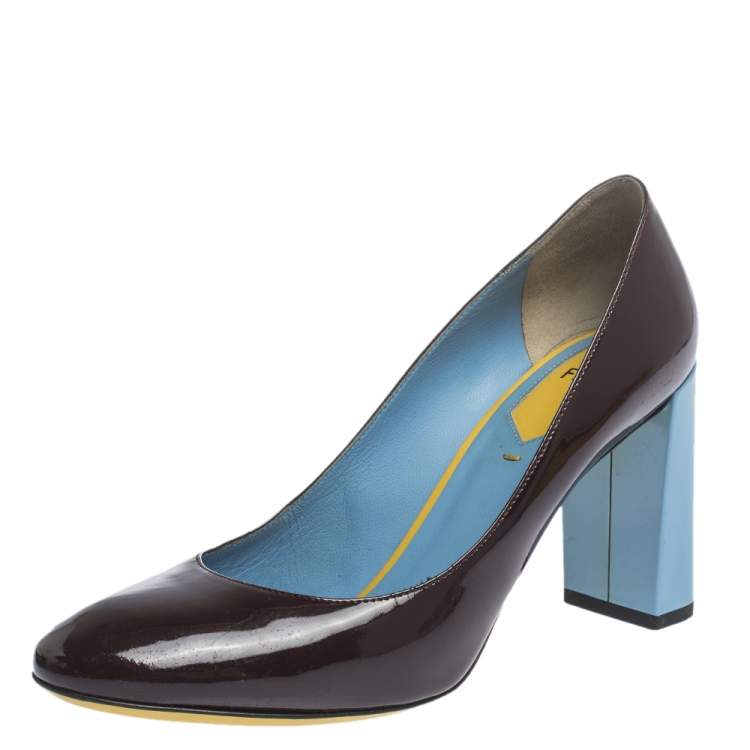 Fendi Burgundy/Blue Leather Shoes Sz 37