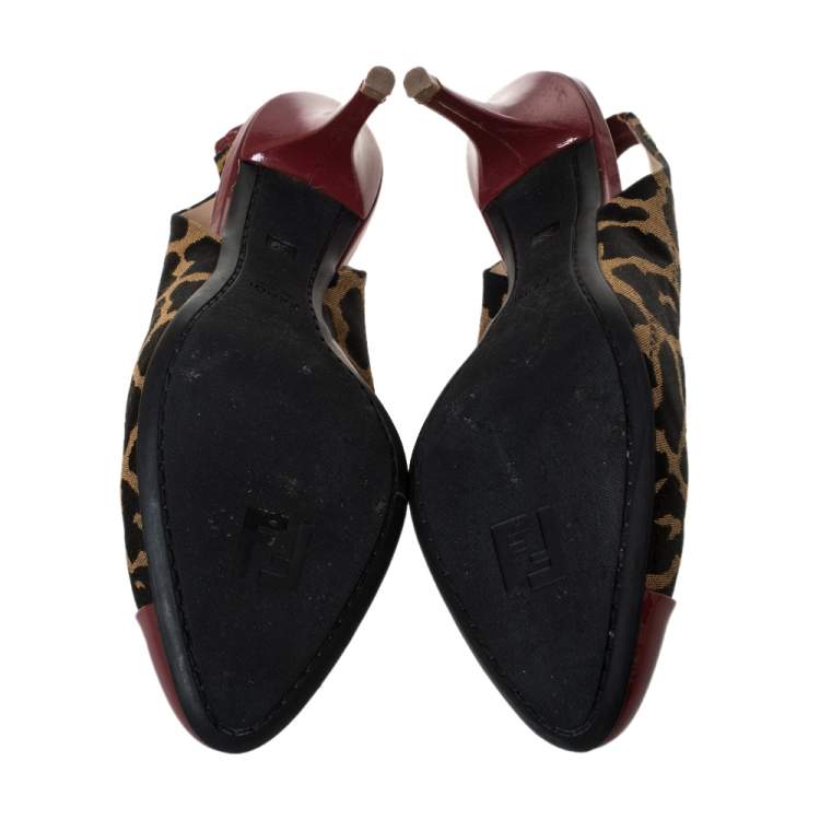 Pre Owned Fendi Multicolor Patent Leather And Leopard Print Fabric Slingback Sandals Size 39
