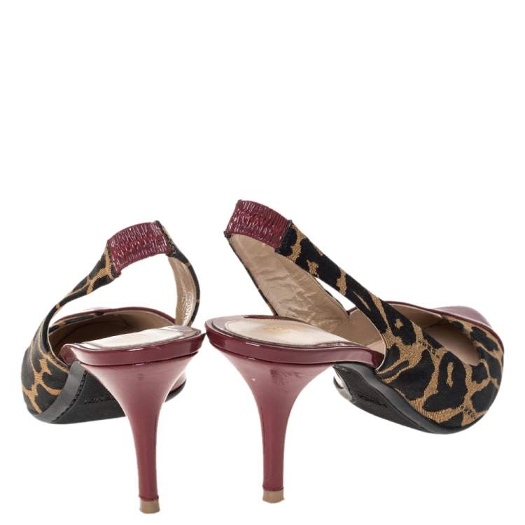 Pre Owned Fendi Multicolor Patent Leather And Leopard Print Fabric Slingback Sandals Size 39