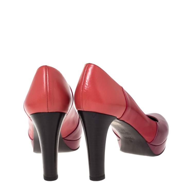 Pre Owned Fendi Tricolor Leather Platform Pumps Size 38.5