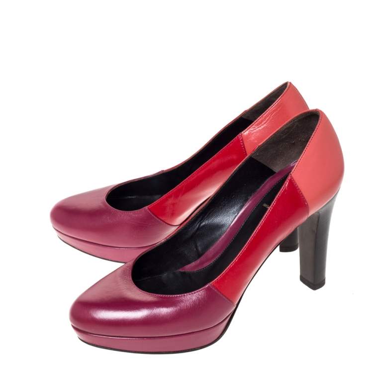 Pre Owned Fendi Tricolor Leather Platform Pumps Size 38.5