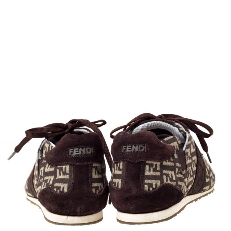 Pre Owned Fendi Brown FF Canvas And Suede Trim Low Top Sneakers Size 36