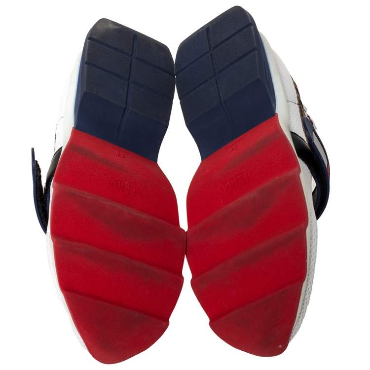 Pre Owned Fendi Multicolor Zucca Knit Fabric Rockoko Sneakers Size 38