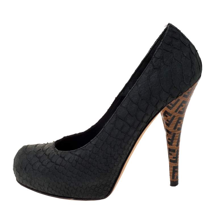 Pre Owned Fendi Dark Grey Python Superstar Platform Pumps Size 36