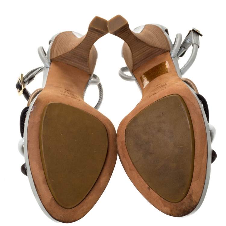 Pre Owned Fendi Multicolor Leather Strappy Platform Ankle Strap Sandals Size 36