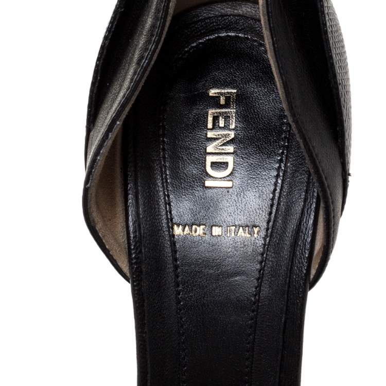 Pre Owned Fendi Black Leather And Lizard Print Anemone D'orsay Peep Toe Platform Pumps Size 38.5