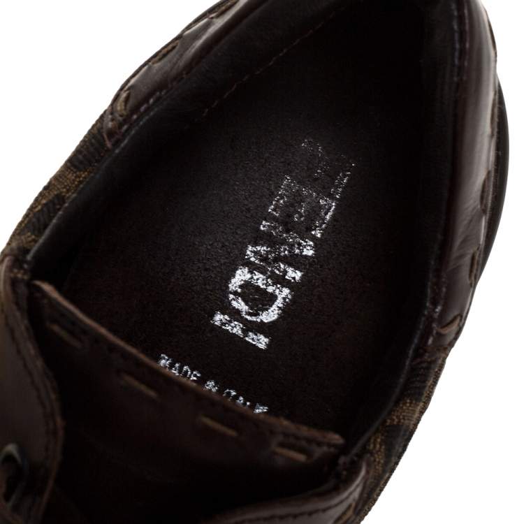 Pre Owned Fendi Brown Zucca Canvas And Leather Low Top Sneakers Size 39