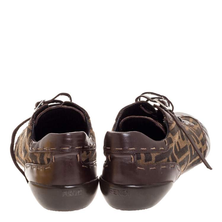 Pre Owned Fendi Brown Zucca Canvas And Leather Low Top Sneakers Size 39
