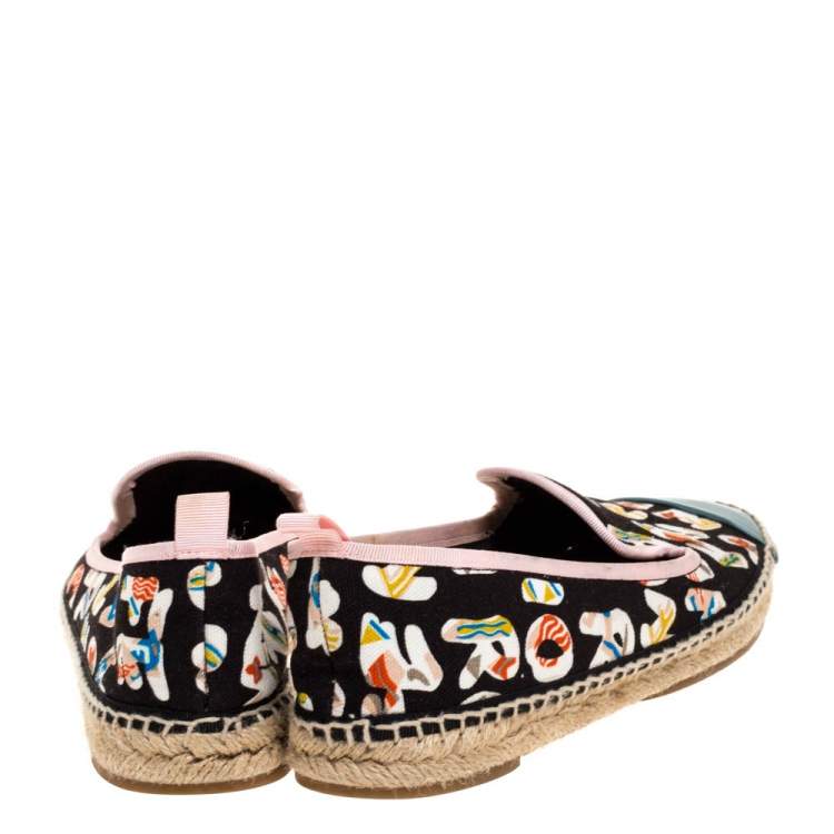 Pre Owned Fendi Multicolor Logo Canvas and Patent Leather Espadrilles Size 39