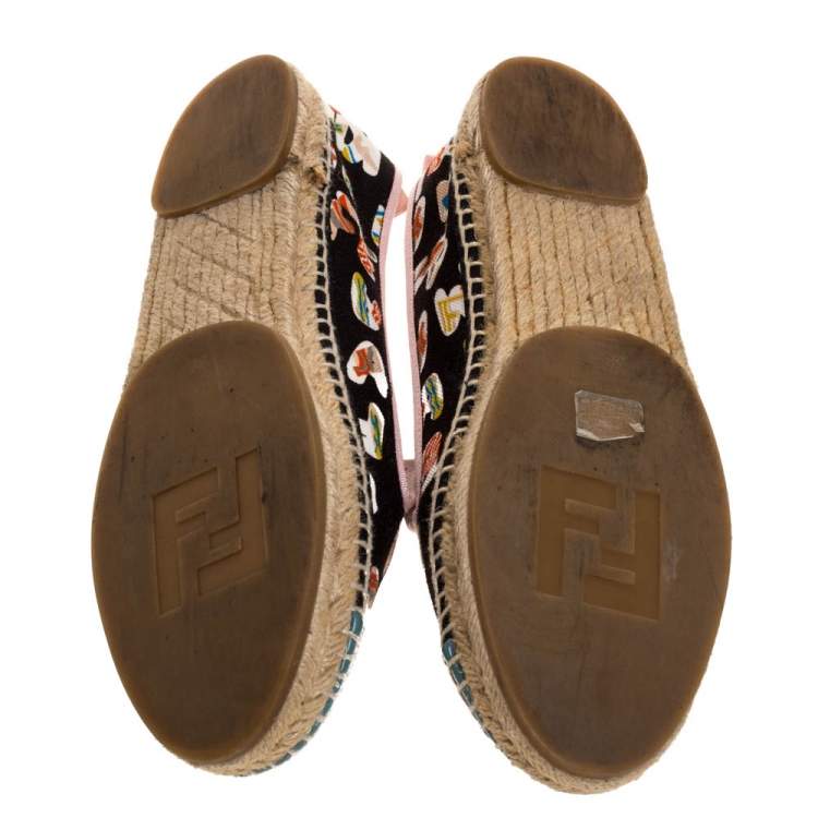 Pre Owned Fendi Multicolor Logo Canvas and Patent Leather Espadrilles Size 39