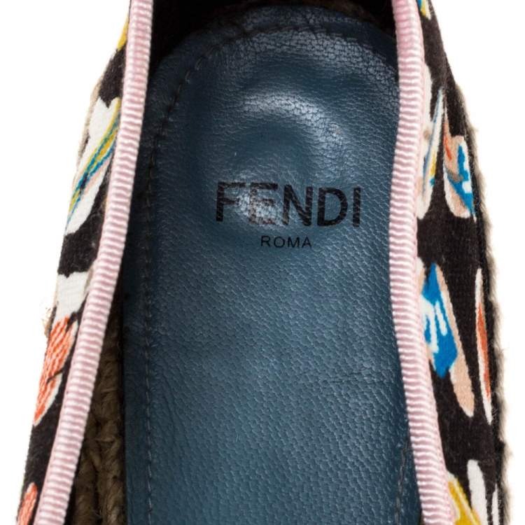 Pre Owned Fendi Multicolor Logo Canvas and Patent Leather Espadrilles Size 39