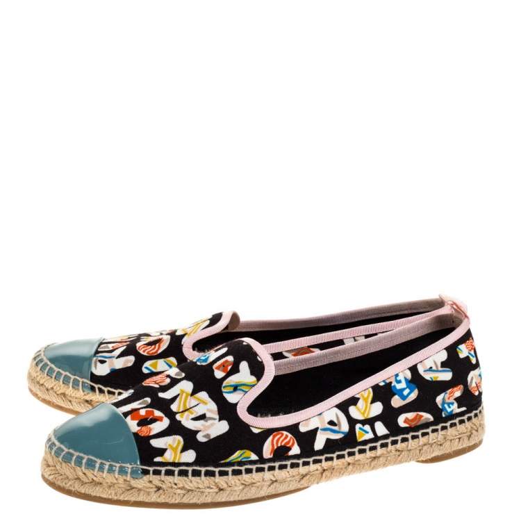 Pre Owned Fendi Multicolor Logo Canvas and Patent Leather Espadrilles Size 39