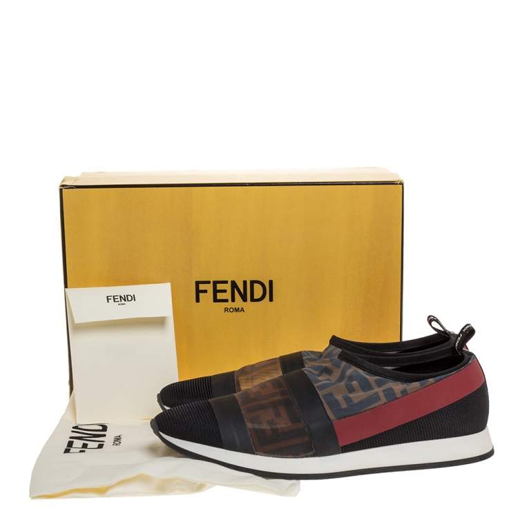 Pre Owned Fendi Black/Brown Mesh Colibri Slip on Sneakers Size 39.5