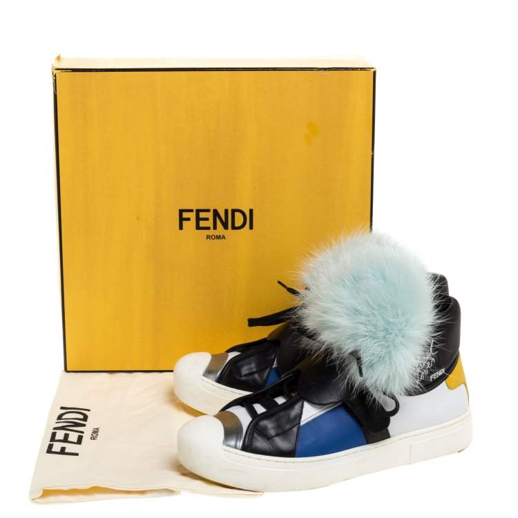 Pre Owned Fendi Multicolor Leather and Fur Karlito Sneakers Size 39