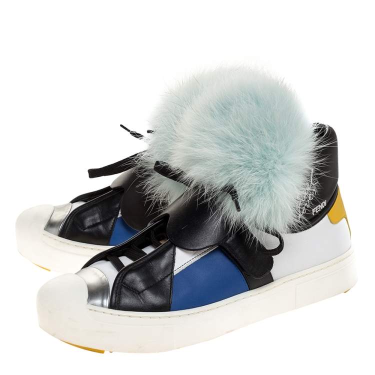 Pre Owned Fendi Multicolor Leather and Fur Karlito Sneakers Size 39