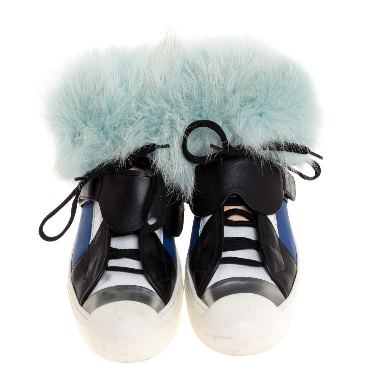 Pre Owned Fendi Multicolor Leather and Fur Karlito Sneakers Size 39