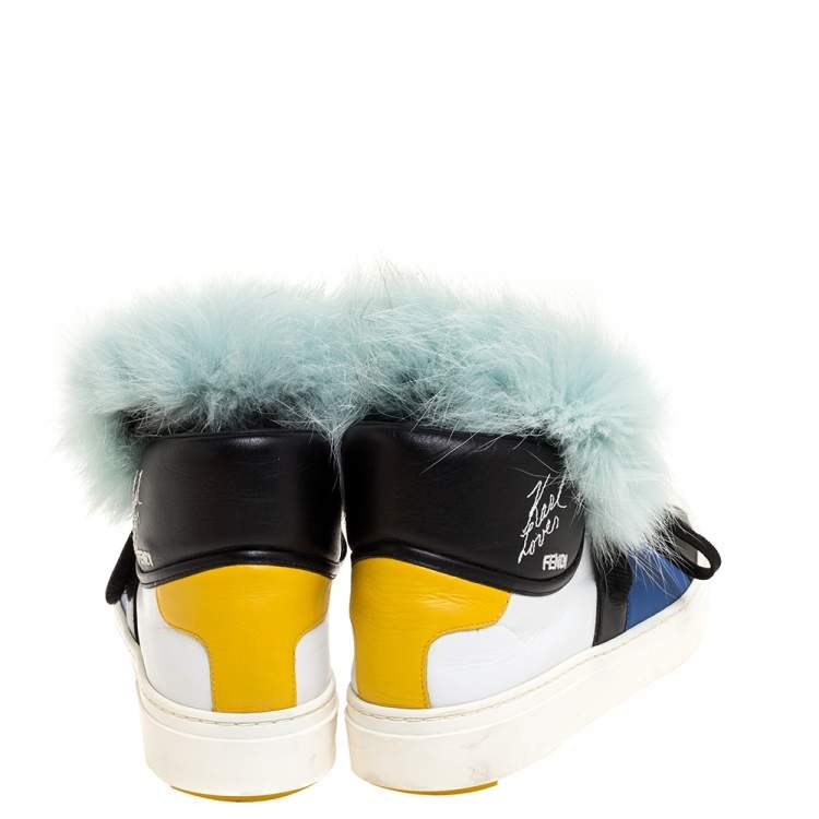 Pre Owned Fendi Multicolor Leather and Fur Karlito Sneakers Size 39