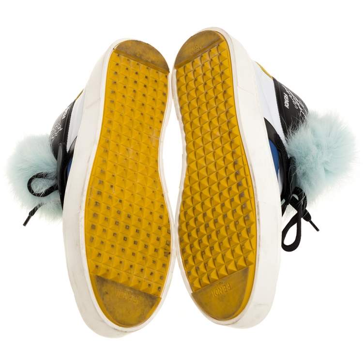 Pre Owned Fendi Multicolor Leather and Fur Karlito Sneakers Size 39