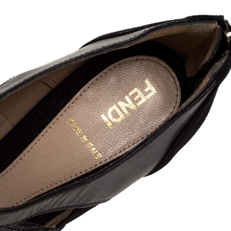 مملوكة مسبقًا Fendi Black Suede and Leather Cut-out Peep Toe Platform Booties Size 35