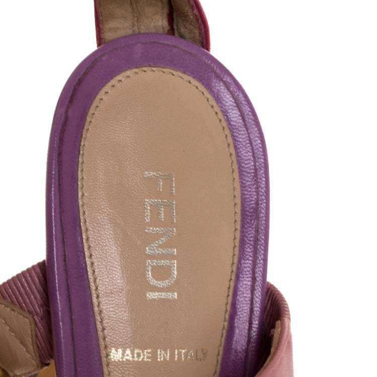 Pre Owned Fendi Tricolor Leather Chain Link Embellished Platform Sandals Size 37