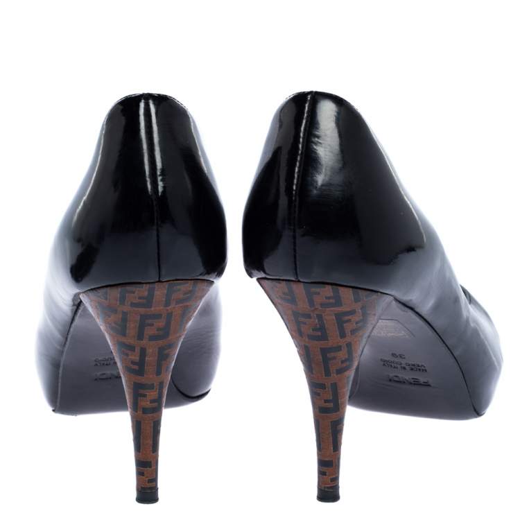 Pre Owned Fendi Black Patent Leather Peep Toe Platform Pumps Size 39