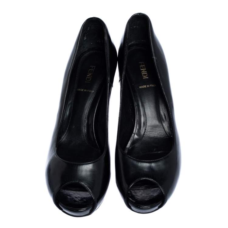 Pre Owned Fendi Black Patent Leather Peep Toe Platform Pumps Size 39