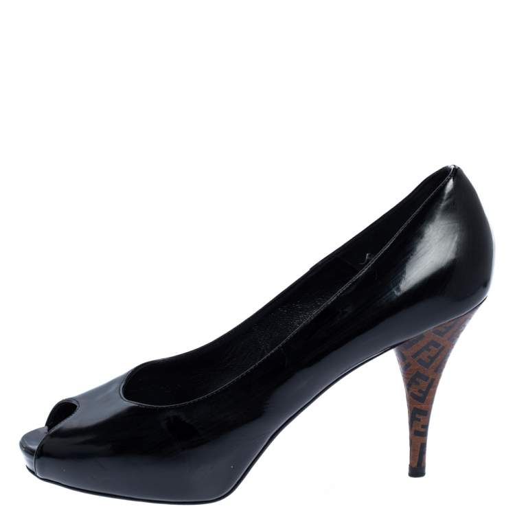 Pre Owned Fendi Black Patent Leather Peep Toe Platform Pumps Size 39