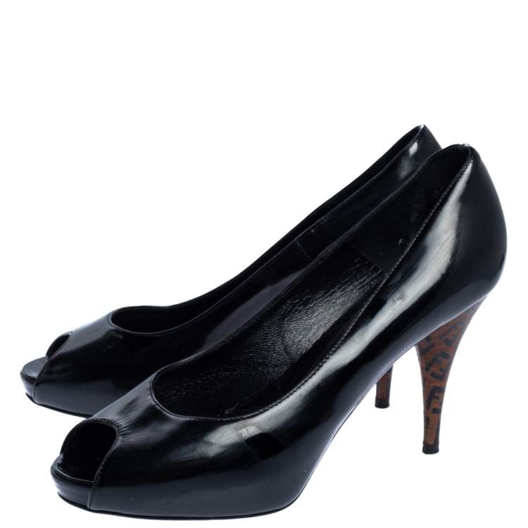 Pre Owned Fendi Black Patent Leather Peep Toe Platform Pumps Size 39
