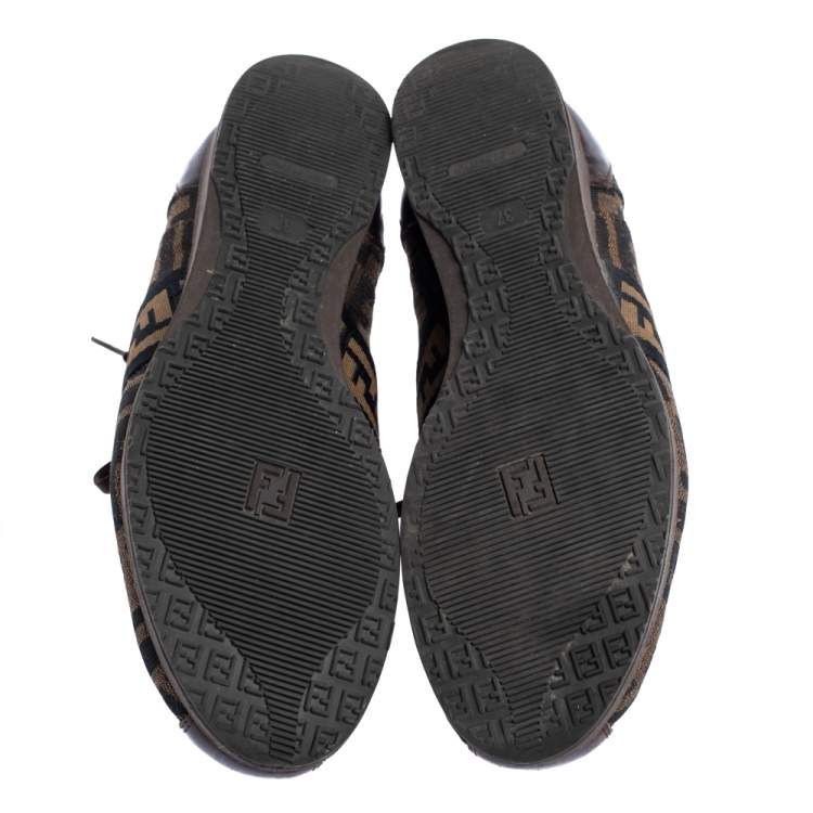 Pre Owned Fendi Tobacco Zucca Canvas and Leather Trim Low Top Sneakers Size 37