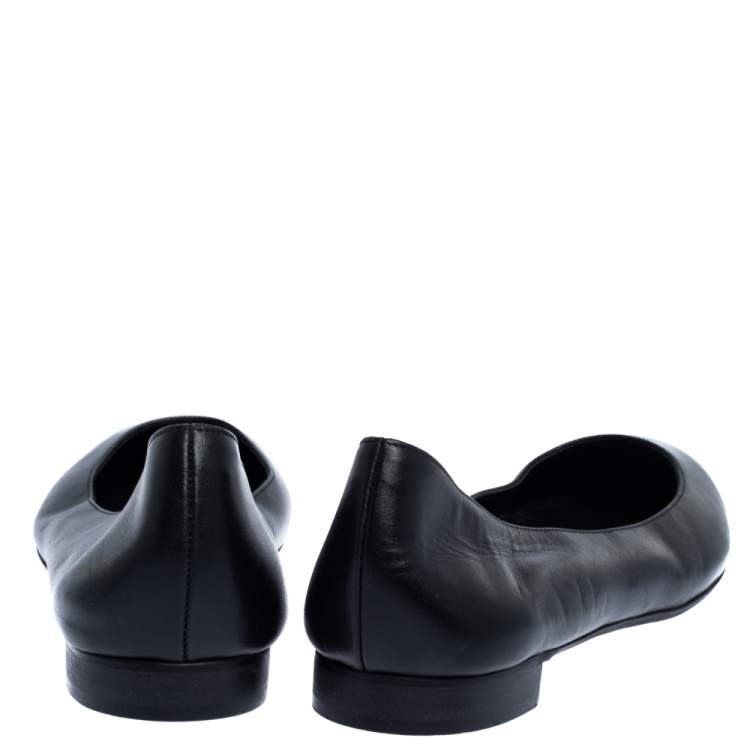 Pre Owned Fendi Black Leather Ballet Flats Size 40