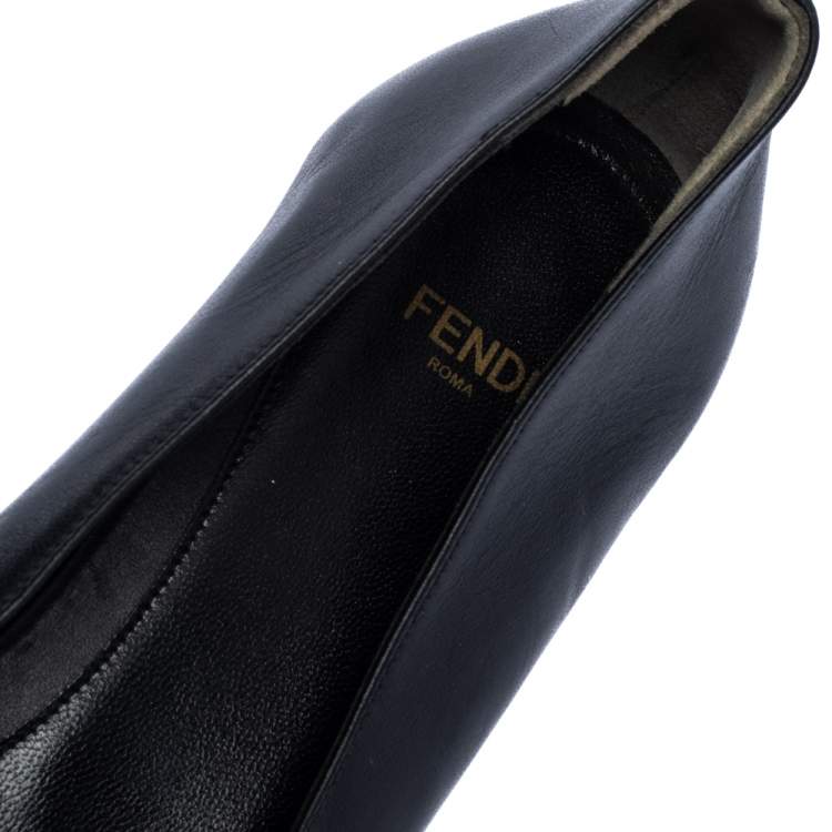 Pre Owned Fendi Black Leather Ballet Flats Size 40