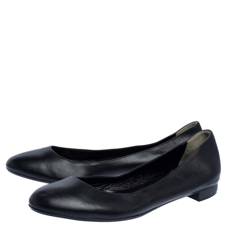 Pre Owned Fendi Black Leather Ballet Flats Size 40