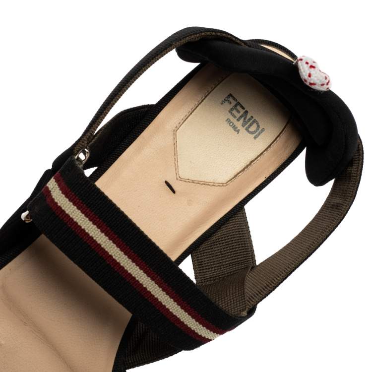 Pre Owned Fendi Black/Brown Zucca Mesh Colibri Slingback Flat Sandals Size 40