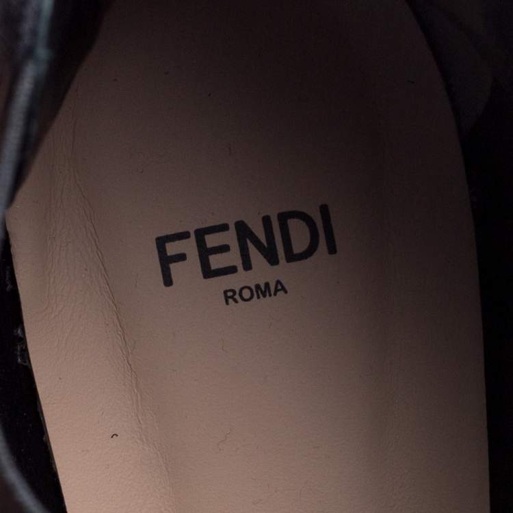 Pre Owned Fendi Brown/Black Zucca Mesh Colibri Pointed Toe Ankle Boots Size 41