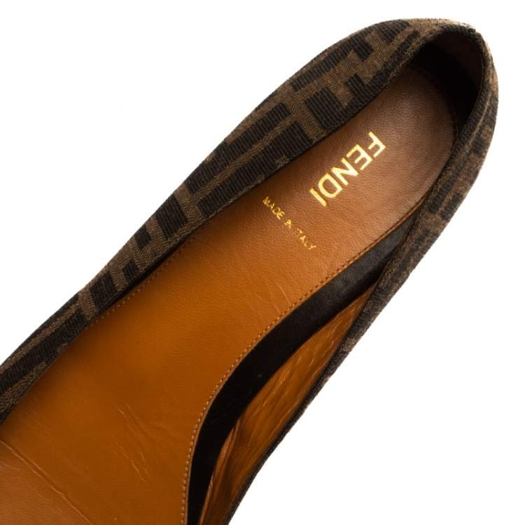 Pre Owned Fendi Tobacco Zucca Canvas and Leather Bow Detail Ballet Flats Size 41