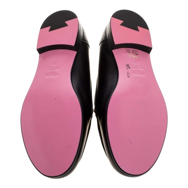 Pre Owned Fendi Black/White Leather Rachel Penny Loafers Size 38.5