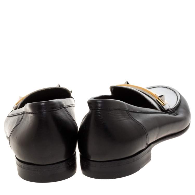 Pre Owned Fendi Black/White Leather Rachel Penny Loafers Size 38.5