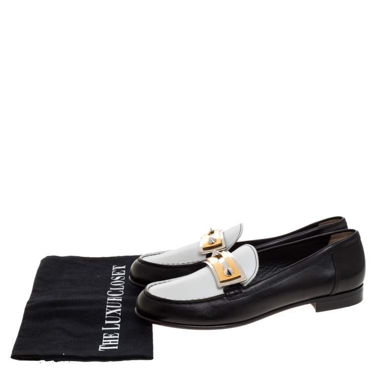 Pre Owned Fendi Black/White Leather Rachel Penny Loafers Size 38.5
