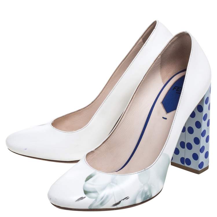 white floral block heels