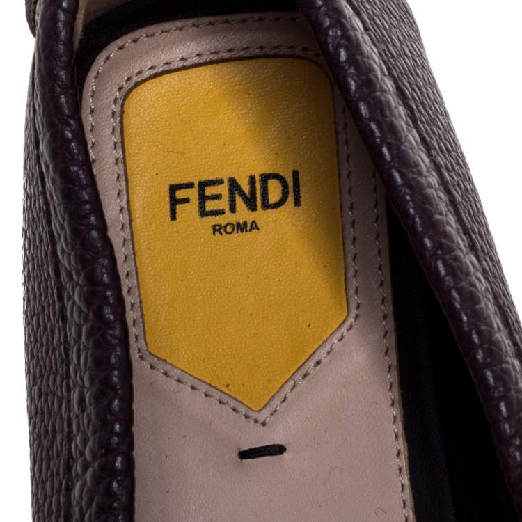 Pre Owned Fendi Burgundy Textured Leather FF Logo Loafers Size 37