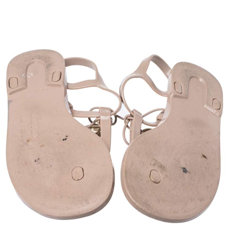 Pre Owned Fendi Beige Rubber Logo Charm Sunny Thong Flat Sandals Size 41
