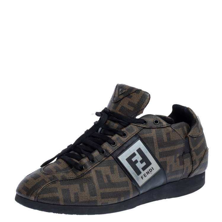 Pre Owned Fendi Brown Zucca Canvas Low Top Sneakers Size 40