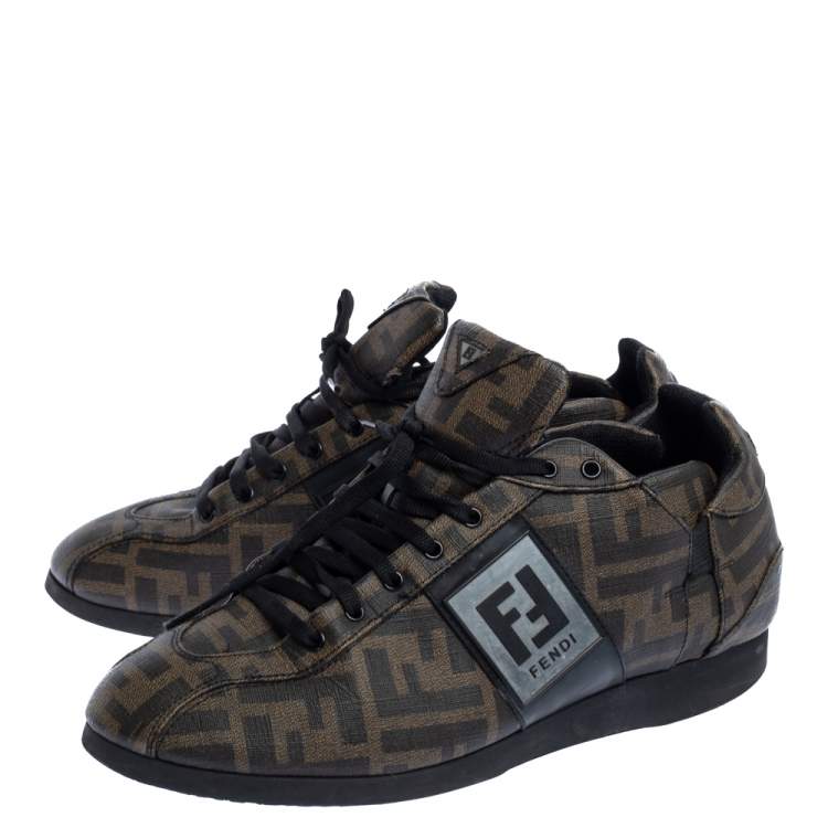 Pre Owned Fendi Brown Zucca Canvas Low Top Sneakers Size 40