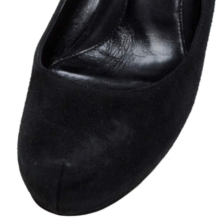 Pre Owned Fendi Black Suede Zucca Heel Platform Pumps Size 38