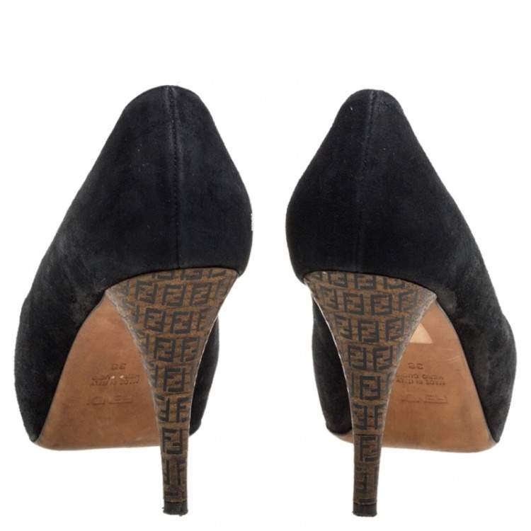 Pre Owned Fendi Black Suede Zucca Heel Platform Pumps Size 38