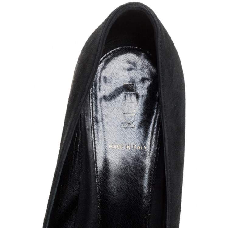 Pre Owned Fendi Black Suede Zucca Heel Platform Pumps Size 38