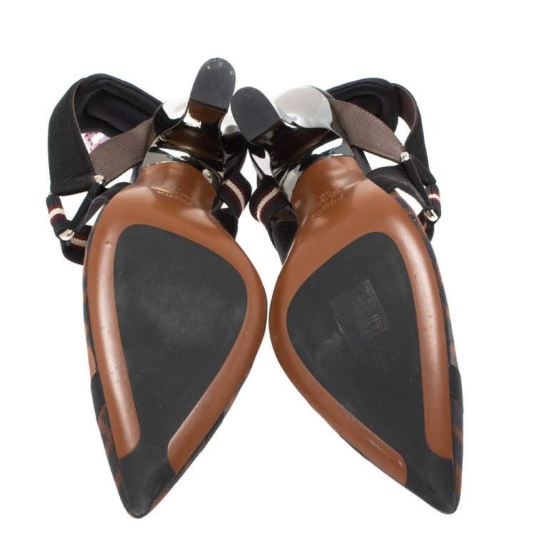 Pre Owned Fendi Black/Tobacco Zucca Mesh Colibri Slingback Pumps Size 38