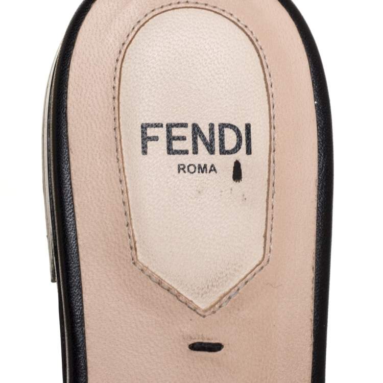 Pre Owned Fendi Black/Brown Zucca Velvet Slide Flats Size 37