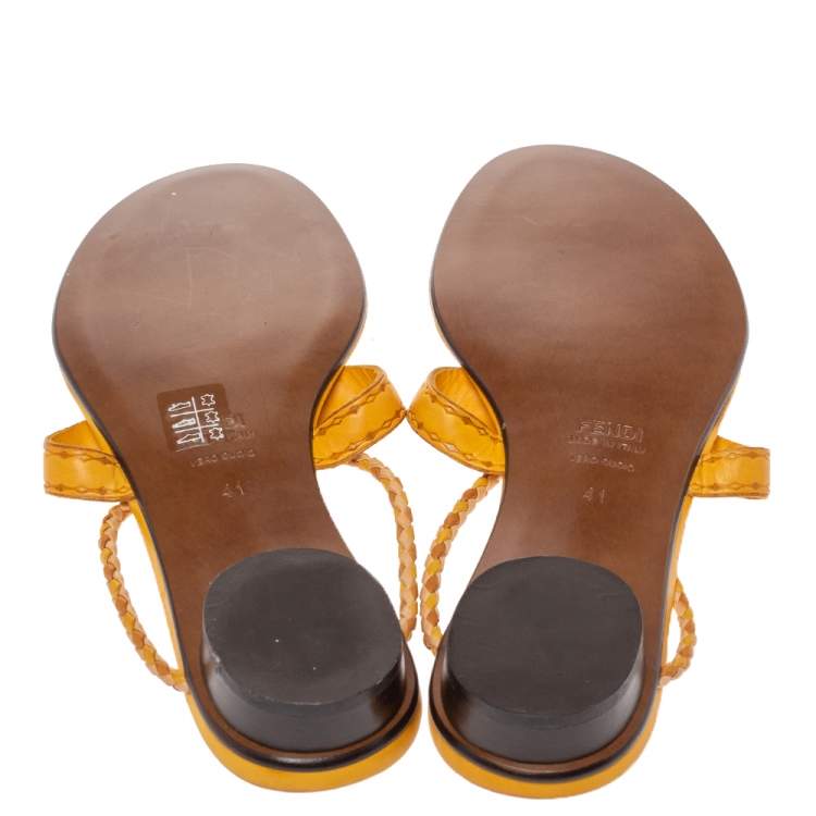 مملوكة مسبقًا Fendi Tan Logo Embossed Leather Braided Cord Strap Thong Sandals Size 41